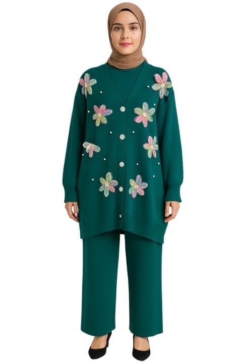 Çiçekli Tunik Takım - Yeşil