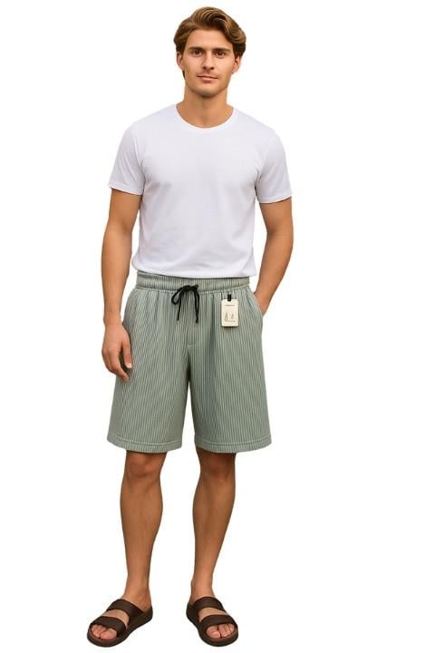 Çizgili Şort-Buz Mavisi