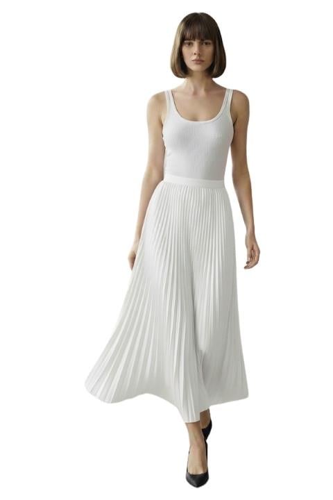 DERİ PİLELİ ETEK-BEYAZ