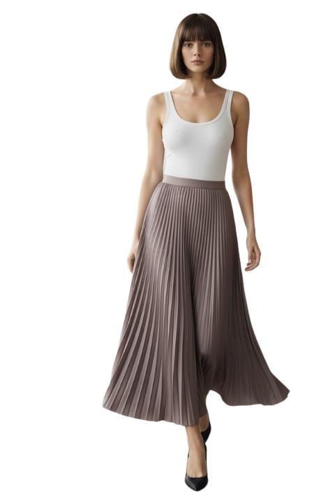 DERİ PİLELİ ETEK-KAHVERENGİ