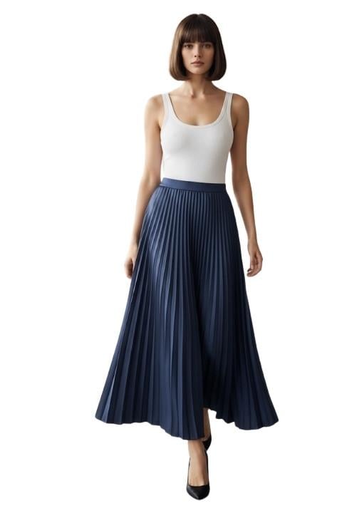 DERİ PİLELİ ETEK-LACİVERT