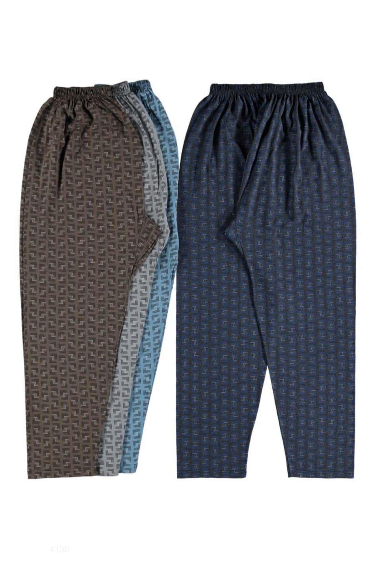 Düz Paça Desenli Erkek Pijama - Karışık Renk