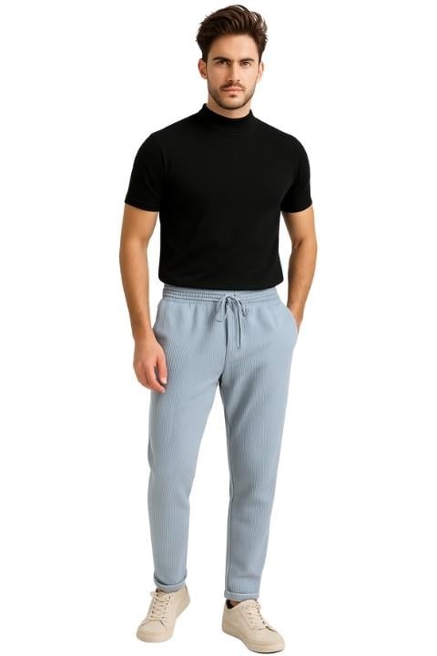 ERKEK ÇİZGİLİ PANTOLON EŞOFMAN-BUZ MAVİSİ
