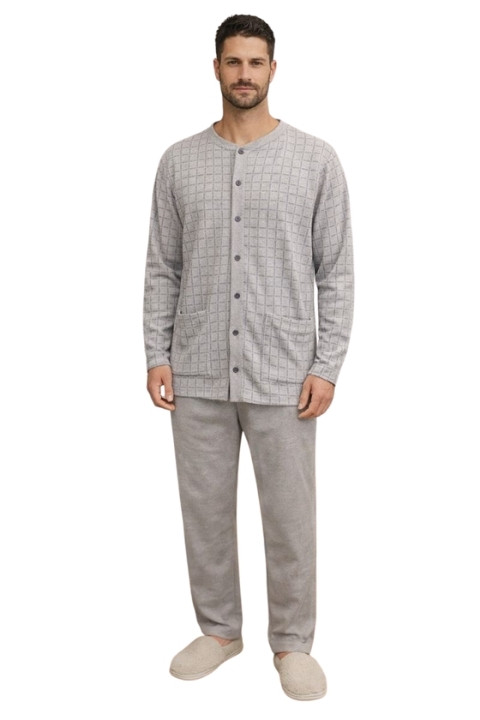 Erkek Düğmeli Pijama Takımı - Gri