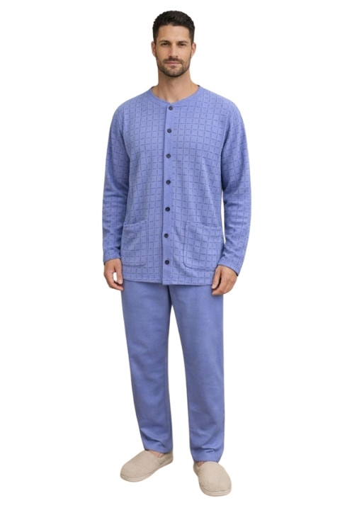 Erkek Düğmeli Pijama Takımı - Mavi