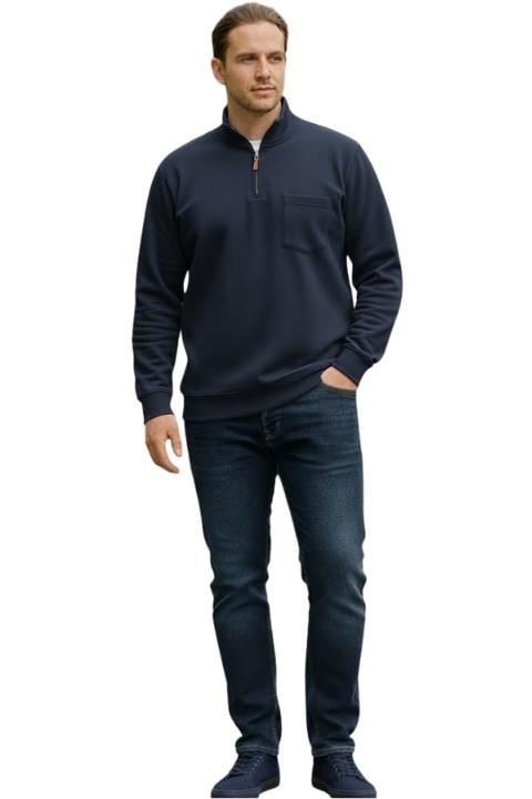 Erkek Selanik Kumaş Fileto  Cepli Dik Yaka Sweat - Lacivert