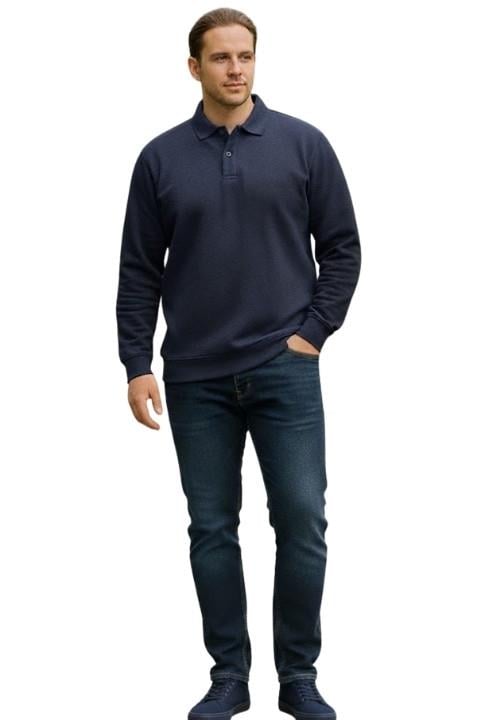 Erkek Selanik Kumaş Polo Yaka Cepli Sweat - Lacivert