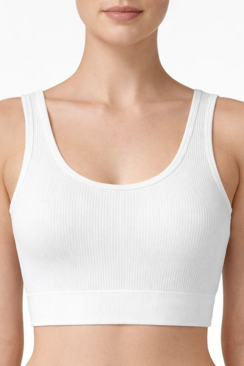 Form Angel 5700 Kadın Kalın Askılı Pedsiz Fitilli Crop Fit Büstiyer - Beyaz