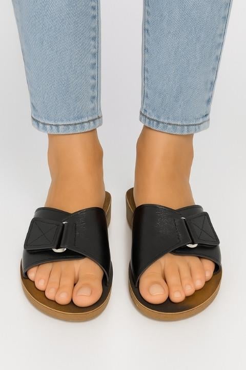 GZR Cırtlı Kadın Terlik - Siyah