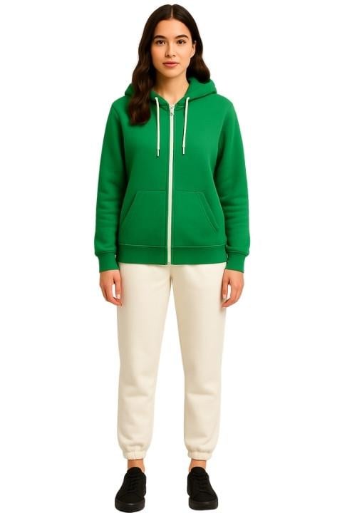 KADIN 3 İPLİK FERMUARLI KAPÜŞONLU-AÇIK YEŞİL