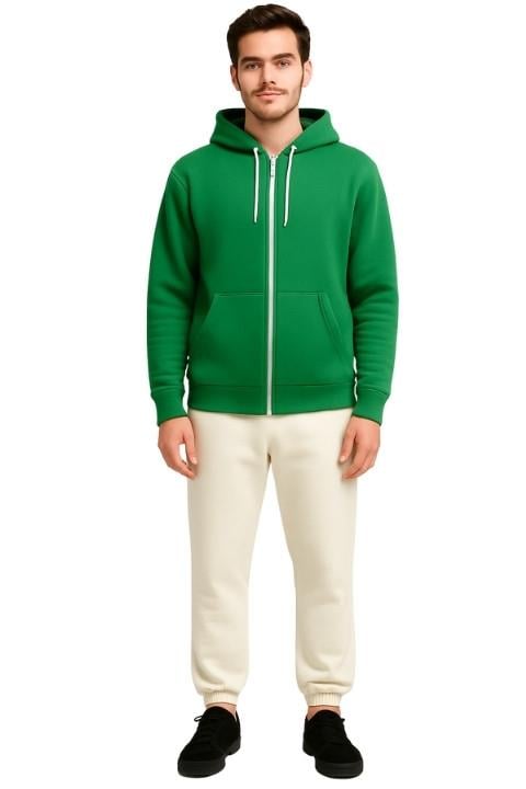 KADIN 3 İPLİK FERMUARLI KAPÜŞONLU-AÇIK YEŞİL