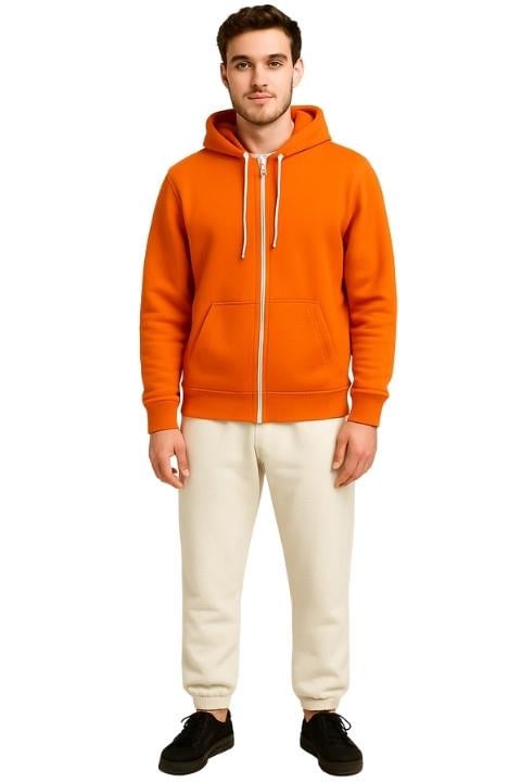 KADIN 3 İPLİK FERMUARLI KAPÜŞONLU-TURUNCU