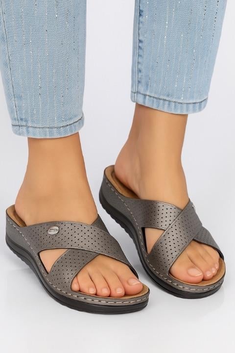 Kadın Çapraz Terlik - Gri