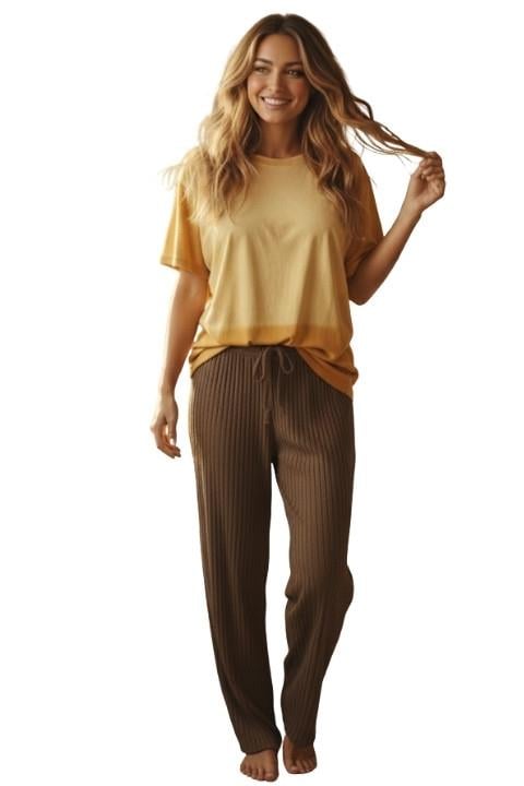 Kadın Fitilli Pijama Altı - Açık Kahve