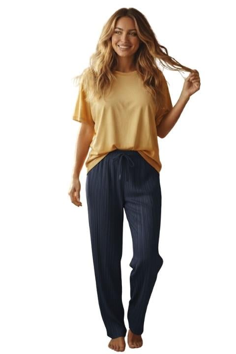 Kadın Fitilli Pijama Altı - Mavi