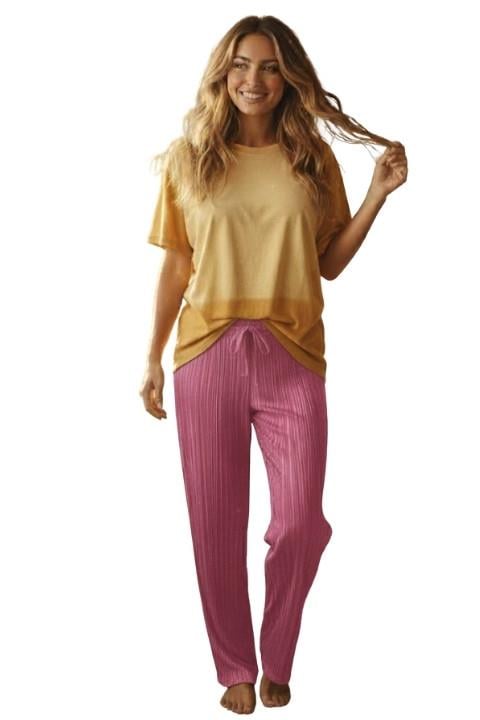 Kadın Fitilli Pijama Altı - Pembe