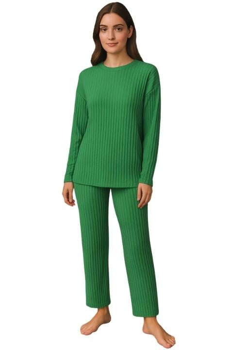 Kadın Fitilli Pijama Takımı - Yeşil