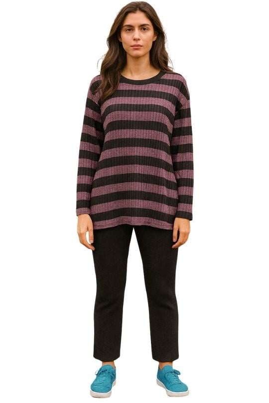 Kadın Fitilli Takım -Siyah Pembe Çizgili