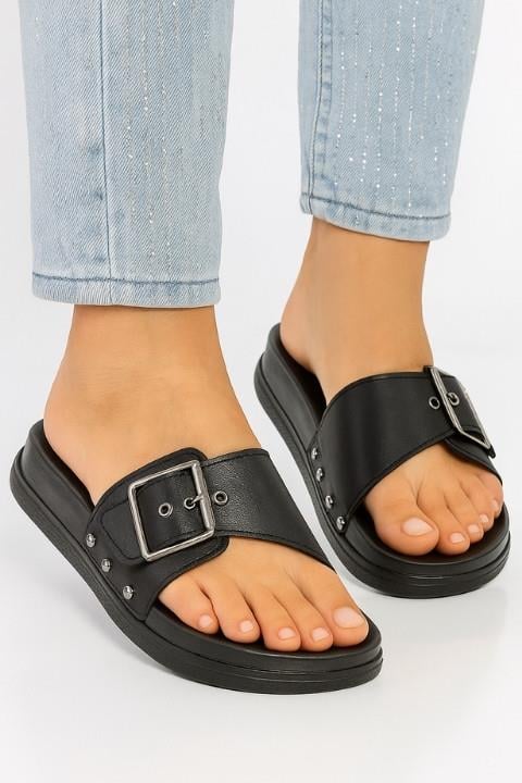 Kadın Tokalı Terlik - Siyah