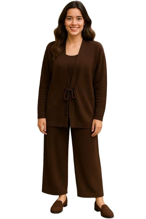 Kadın Triko İkili Hırka Takım - Kahverengi