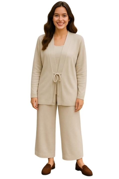 Kadın Triko İkili Hırka Takım - Krem