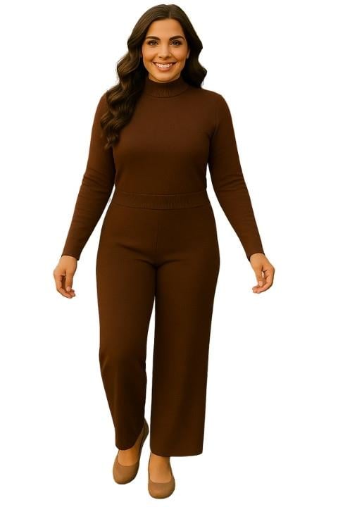 Kadın Triko Üçlü Takım - Kahverengi