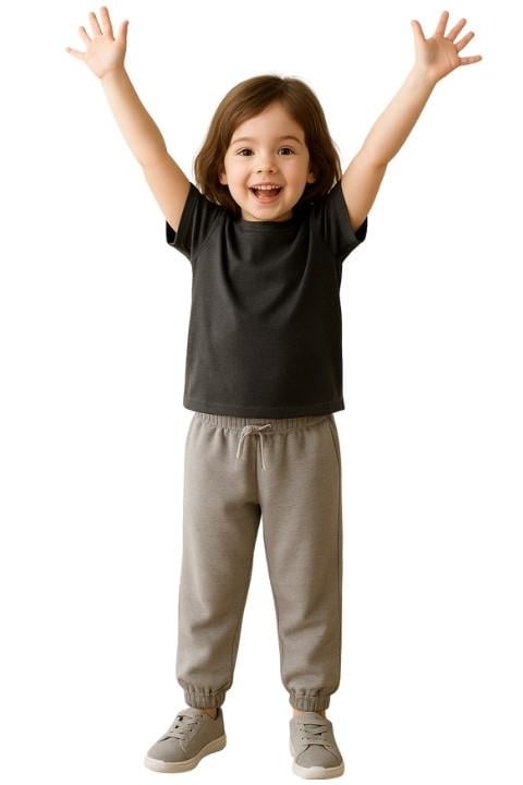 Kız Çocuk Eşofman Lastikli -Taş Gri