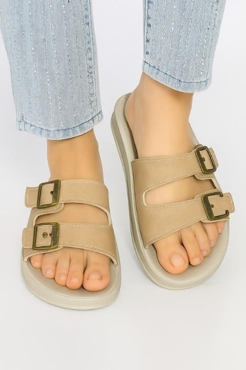 Mulex Kadın Tokalı Terlik - Sütlü Kahve