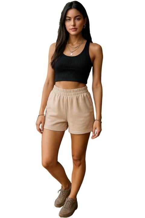 Penye Kadın Şort - Bej