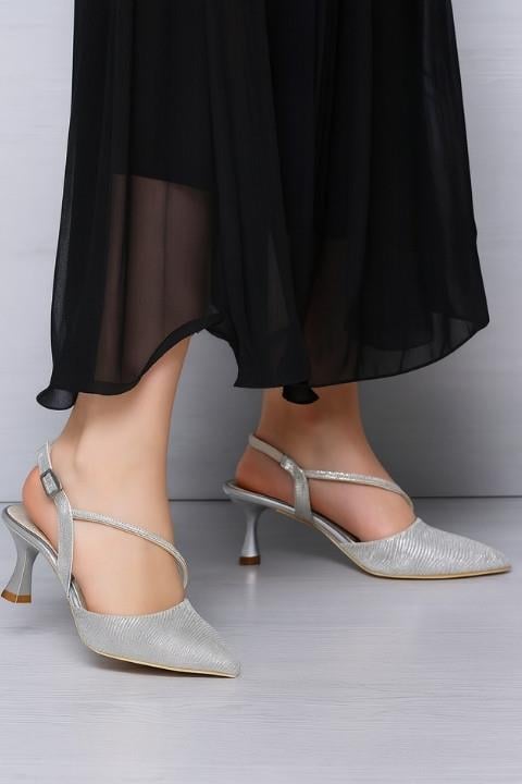 STİLETTO TOPUKLU KADIN AYAKKABI-GÜMÜŞ