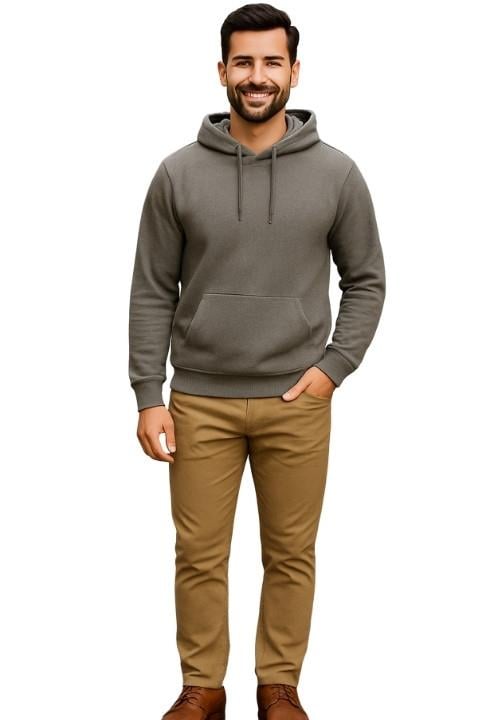 Unisex Kanguru Cepli Kapşonlu Sweat - Gri