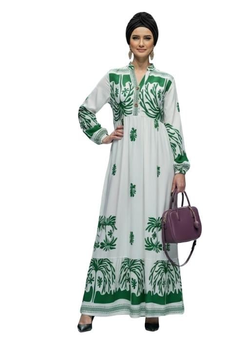 VİSKON DÜĞMELİ DESENLİ ELBİSE