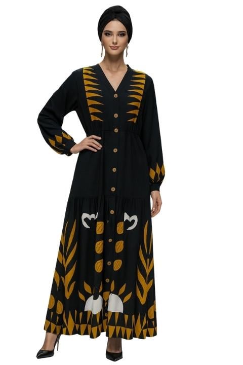 YARIM DÜĞMELİ YARASA KOL ELBİSE KOD:9716076-541