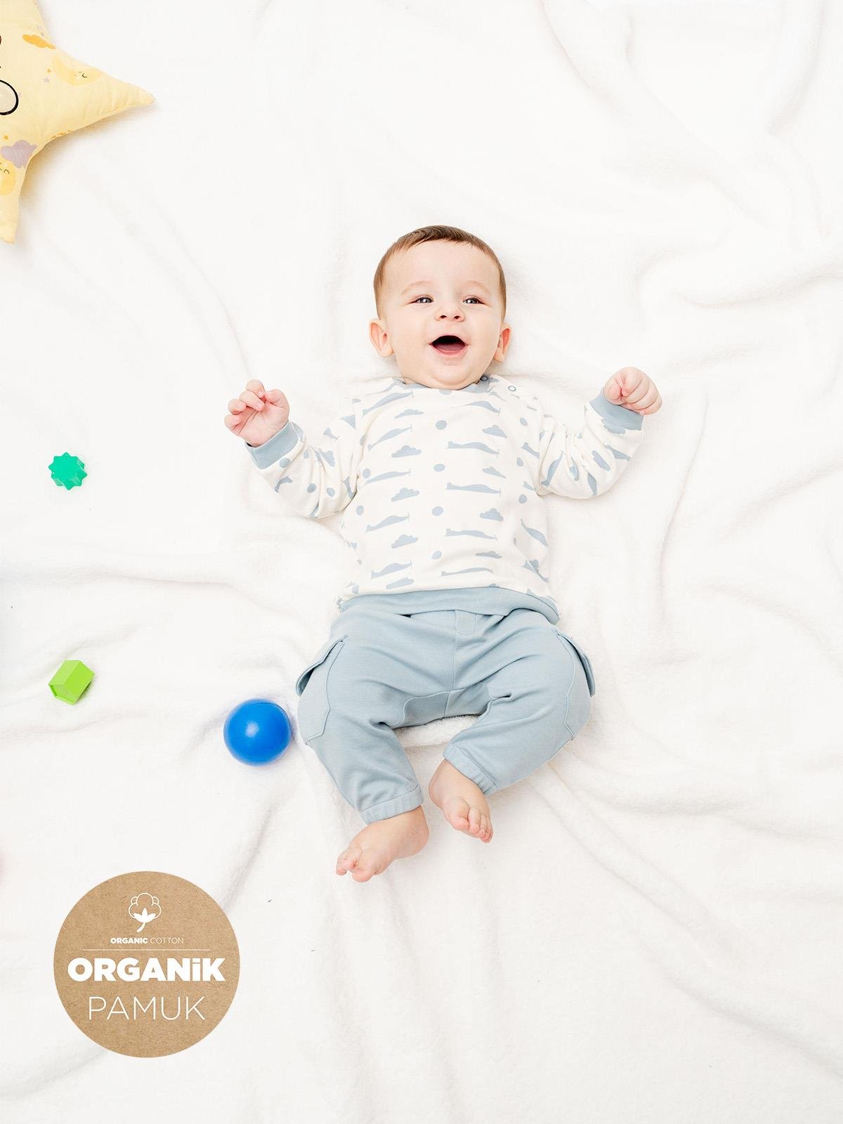 HÜRKUŞ İlk Uçuş %100 Organik Pamuk 2li Bisiklet Yaka Bebek Takımı