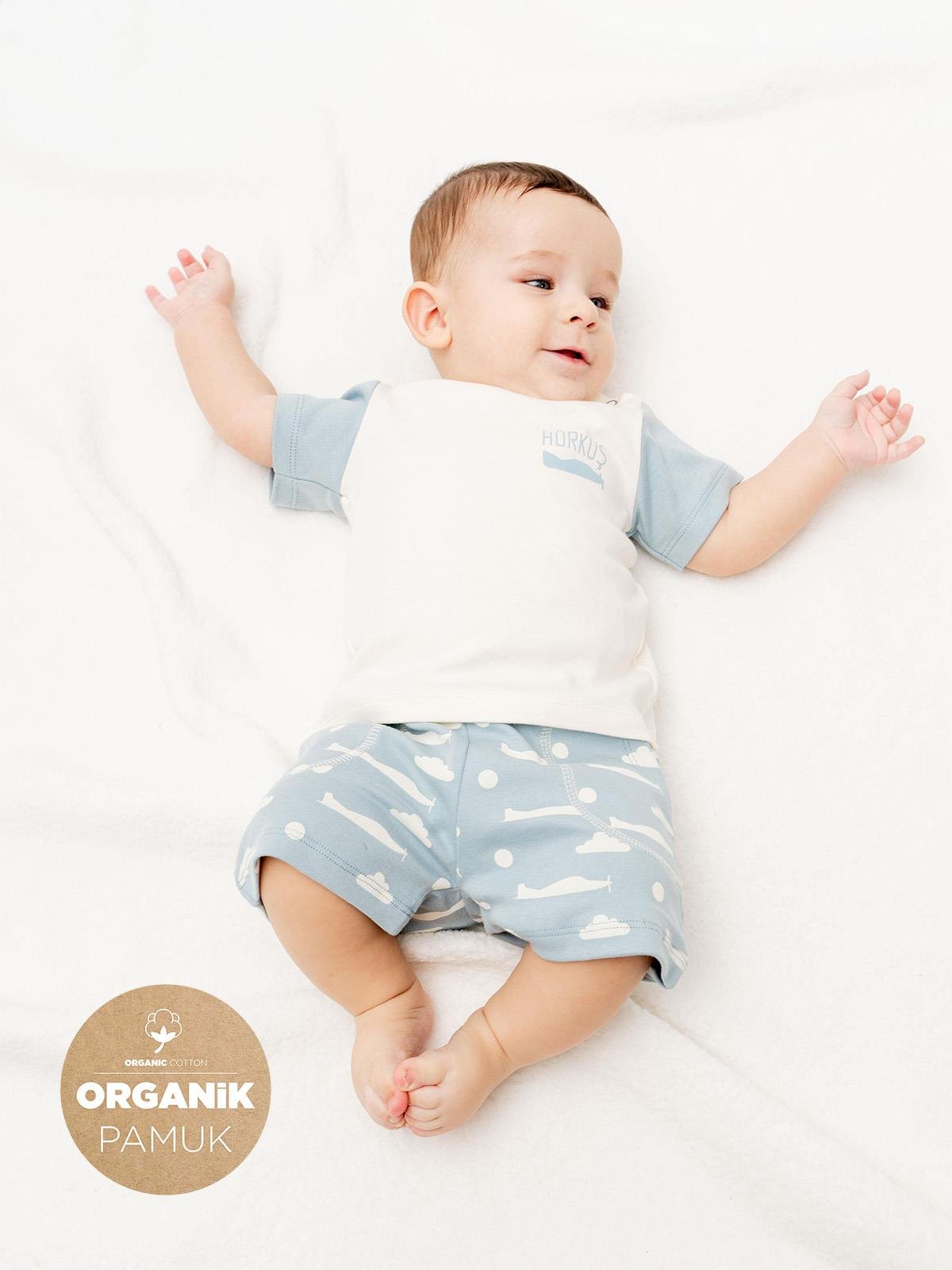 HÜRKUŞ İlk Uçuş %100 Organik Pamuk Tişört ve Şort 2li Bebek Takımı
