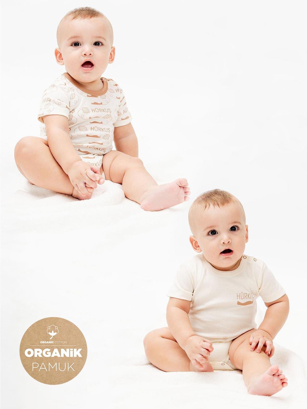 HÜRKUŞ Ritmik %100 Organik Pamuk 2li Kısa Kol Çıtçıtlı Bebek Body
