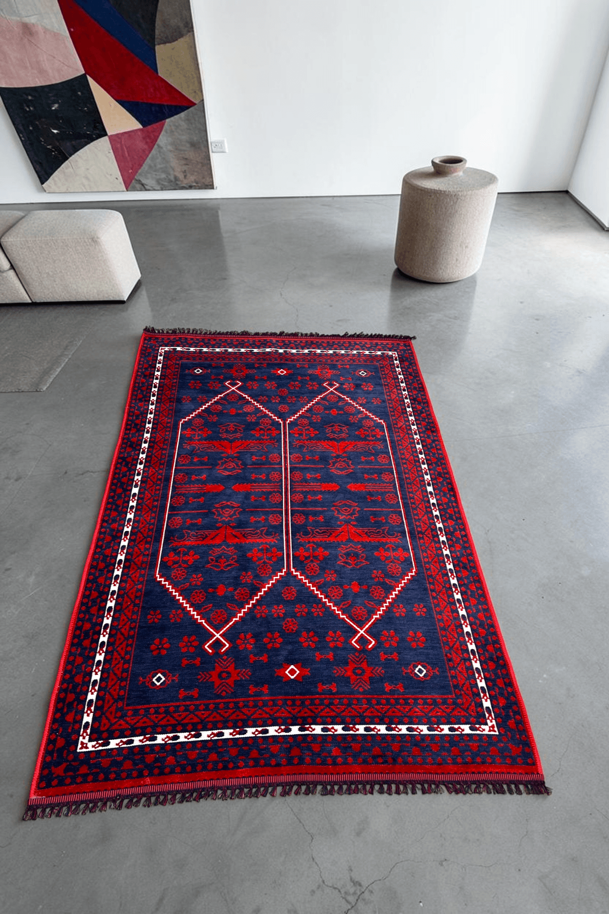 Alpina Home Afgan Desenli Etnik Figürlü Otantik Pamuk Kaymaz Tabanlı Misafir Mutfak Koridor Kilimi