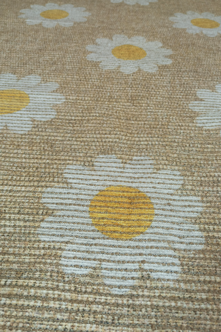 Alpina Home Enjoy Yıkanabilir Papatya Desenli Salon Mutfak Balkon Dokuma Tabanlı Kilim
