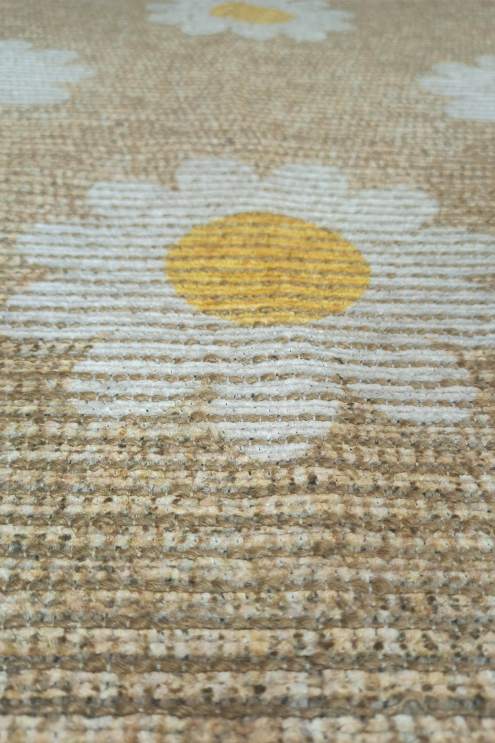 Alpina Home Enjoy Yıkanabilir Papatya Desenli Salon Mutfak Balkon Dokuma Tabanlı Kilim