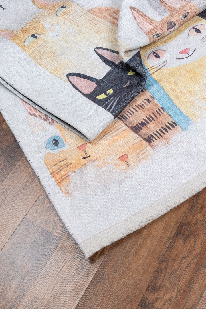 Alpina Home Lavin Kedi Figürlü Yıkanabilir Dokuma Taban Çocuk Odası Kilimi