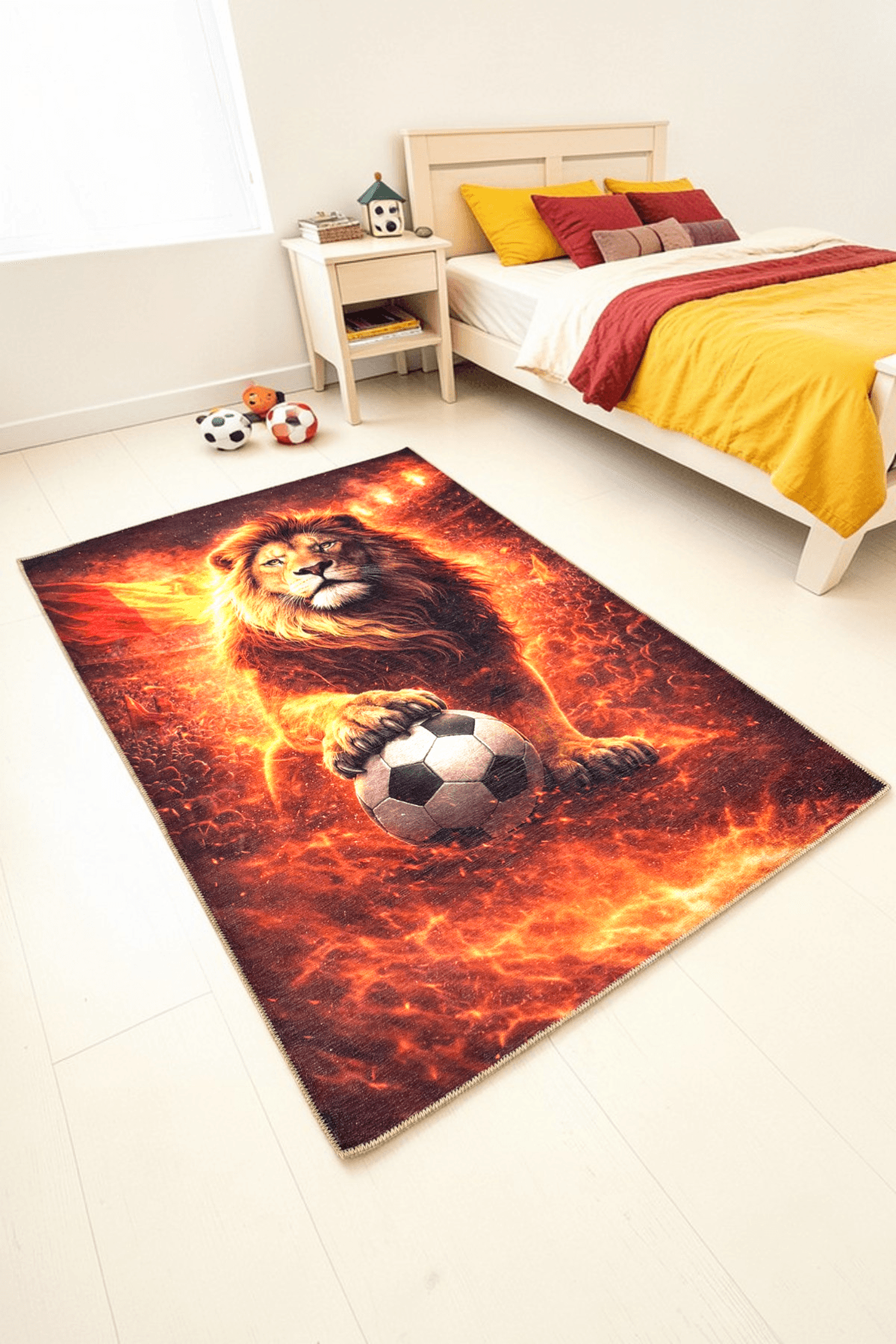 Alpina Home Lavin Sarı Kırmızı Aslan Figürlü Dokuma Taban Kilim Ev ve Çocuk Odası Kilimi