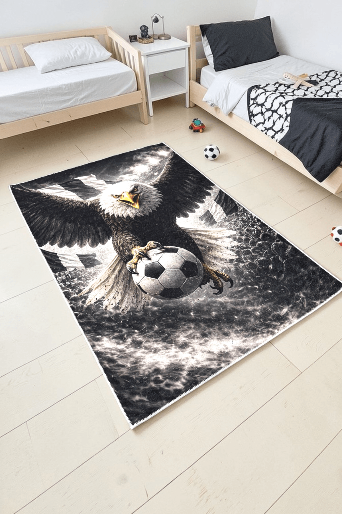 Alpina Home Lavin Siyah Beyaz Kartal Figürlü Dokuma Taban Kilim Ev ve Çocuk Odası Kilimi