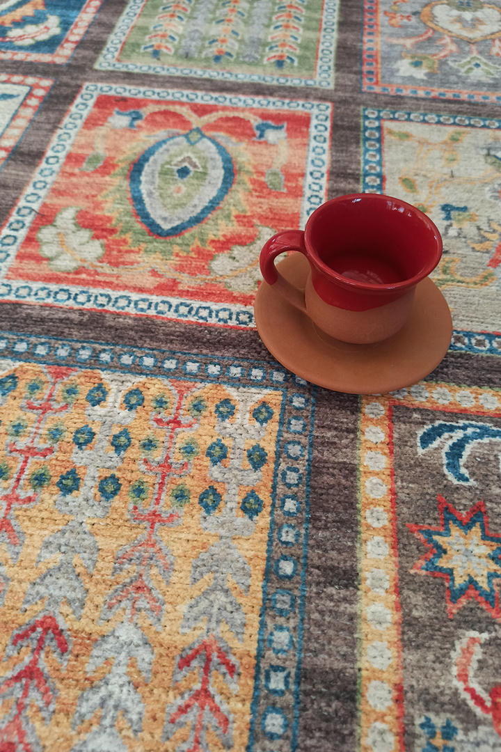 Alpina Home Lavin Yıkanabilir Dokuma Taban Kahverengi Etnik Desenli Salon Mutfak Oturma Odası Kilimi