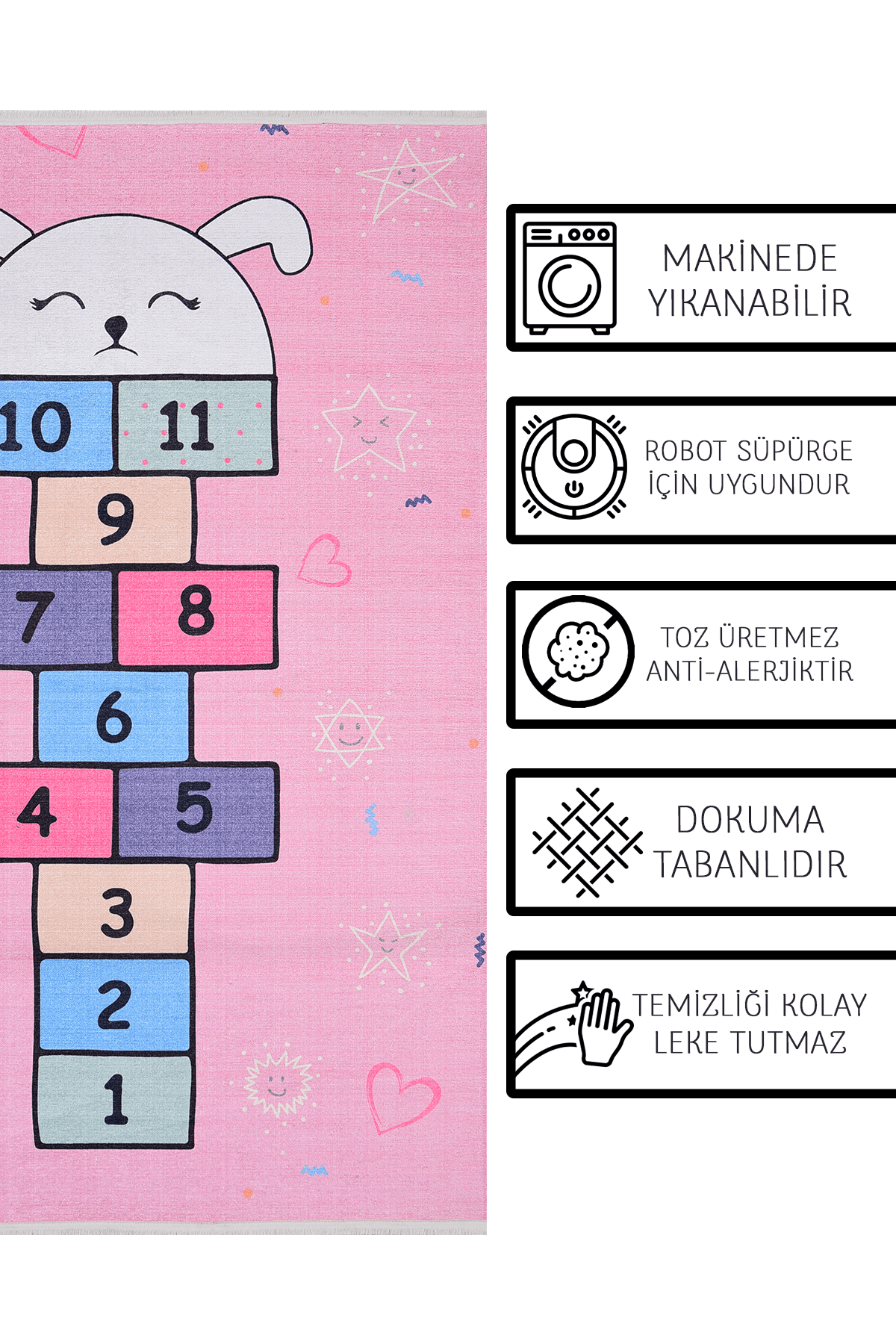 Alpina Home Lavin Yıkanabilir Dokuma Taban Seksek Desenli Çocuk Odası Kilimi