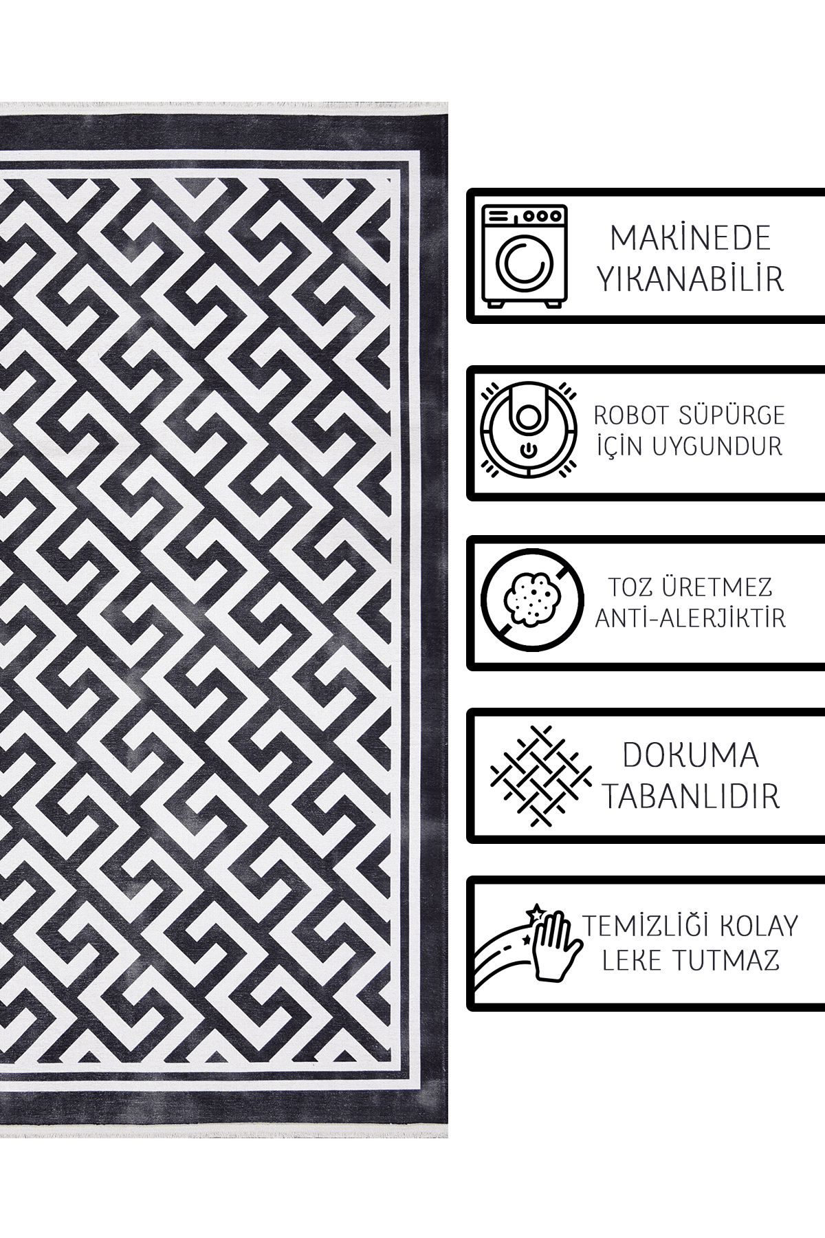 Alpina Home Lavin Yıkanabilir Dokuma Taban Salon Mutfak Balkon Çocuk ve Oturma Odası Kilimi