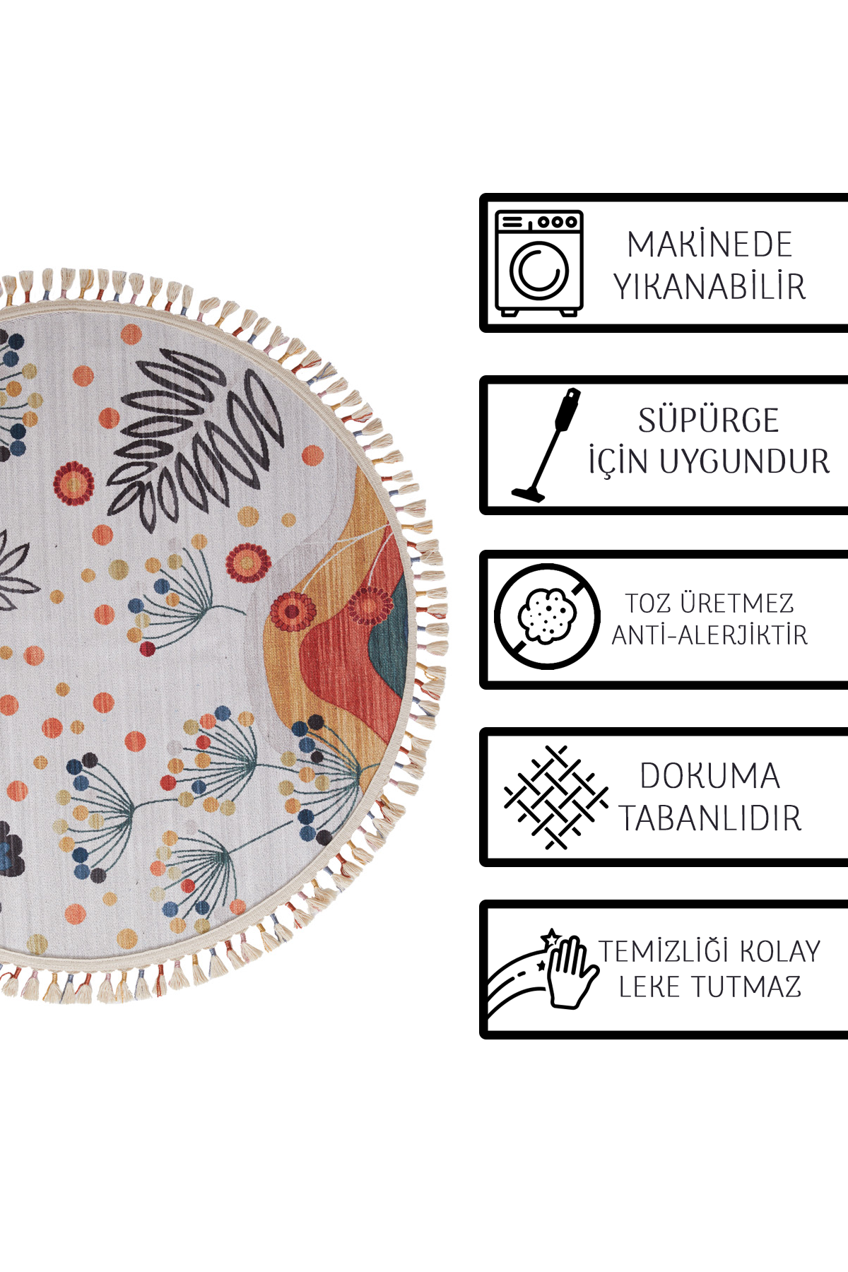 Alpina Home Lavin Yuvarlak Renkli Püsküllü Dokuma Kilim Punch Kırlent ile Uyumlu