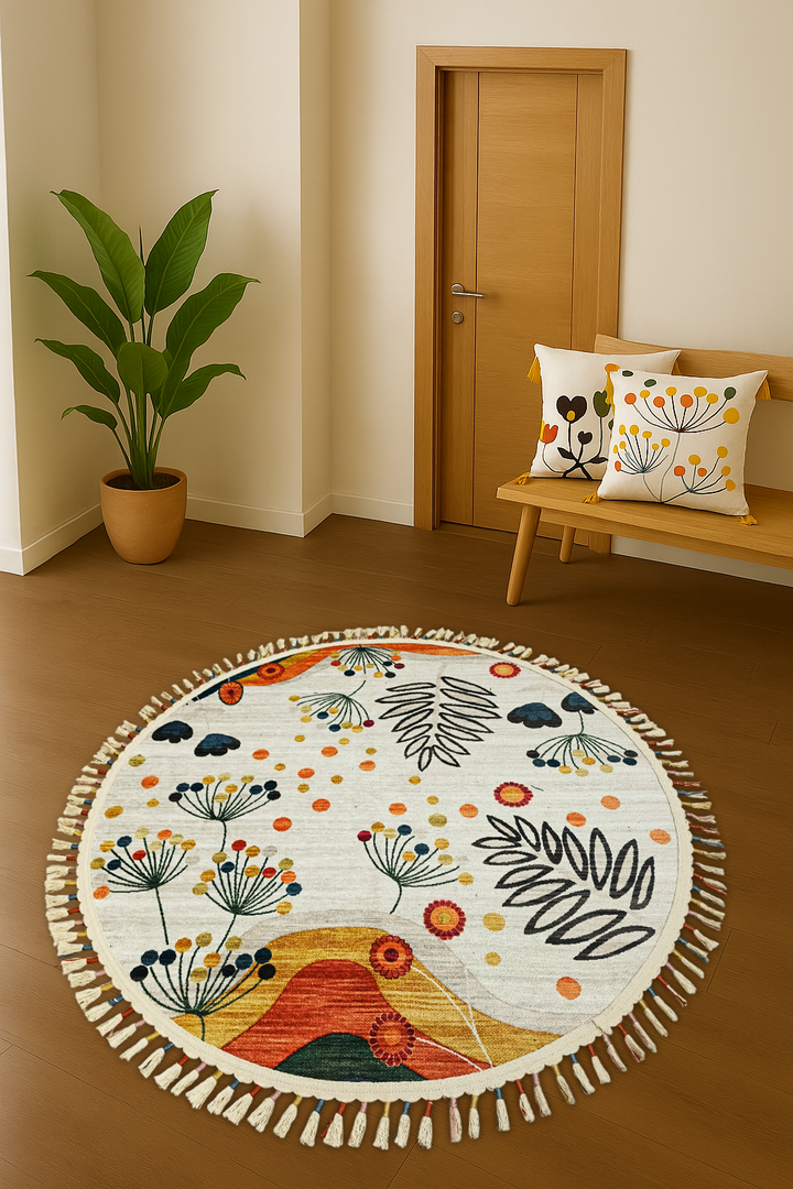 Alpina Home Lavin Yuvarlak Renkli Püsküllü Dokuma Kilim Punch Kırlent ile Uyumlu