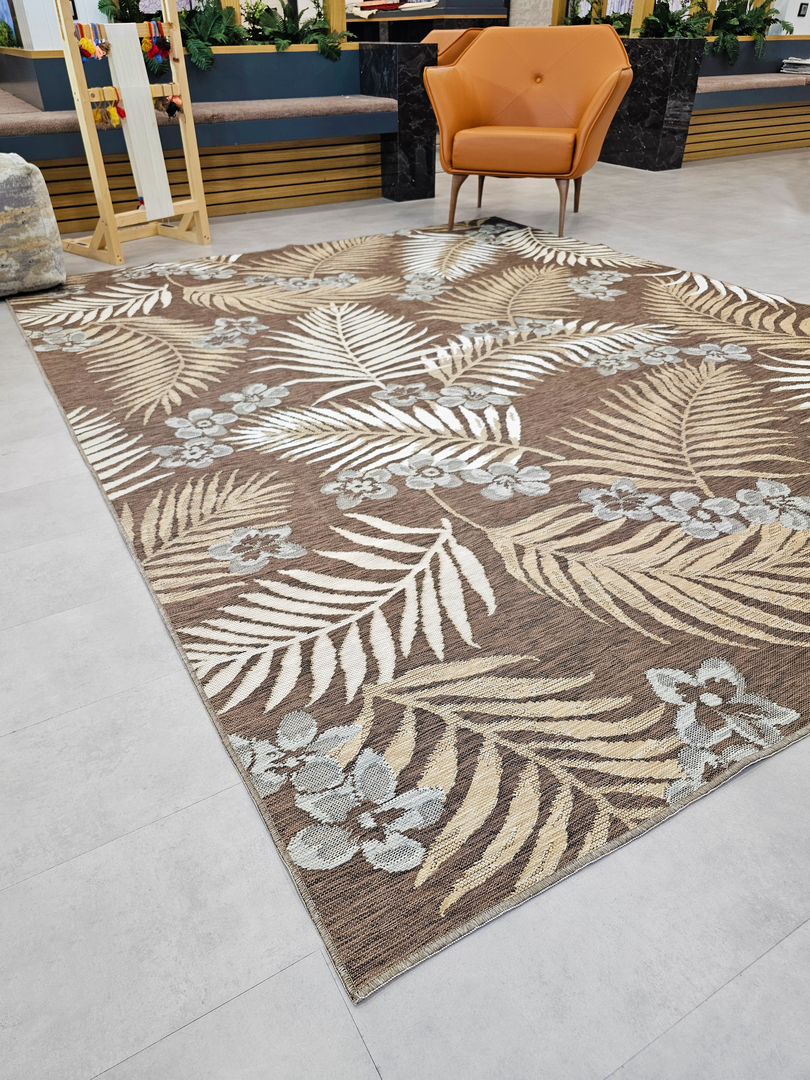 Alpina Home Miror Krem Kahverengi Doğa Desenli Doğal Görünümlü Yıkanabilir Çift Taraflı Dokuma Kilim