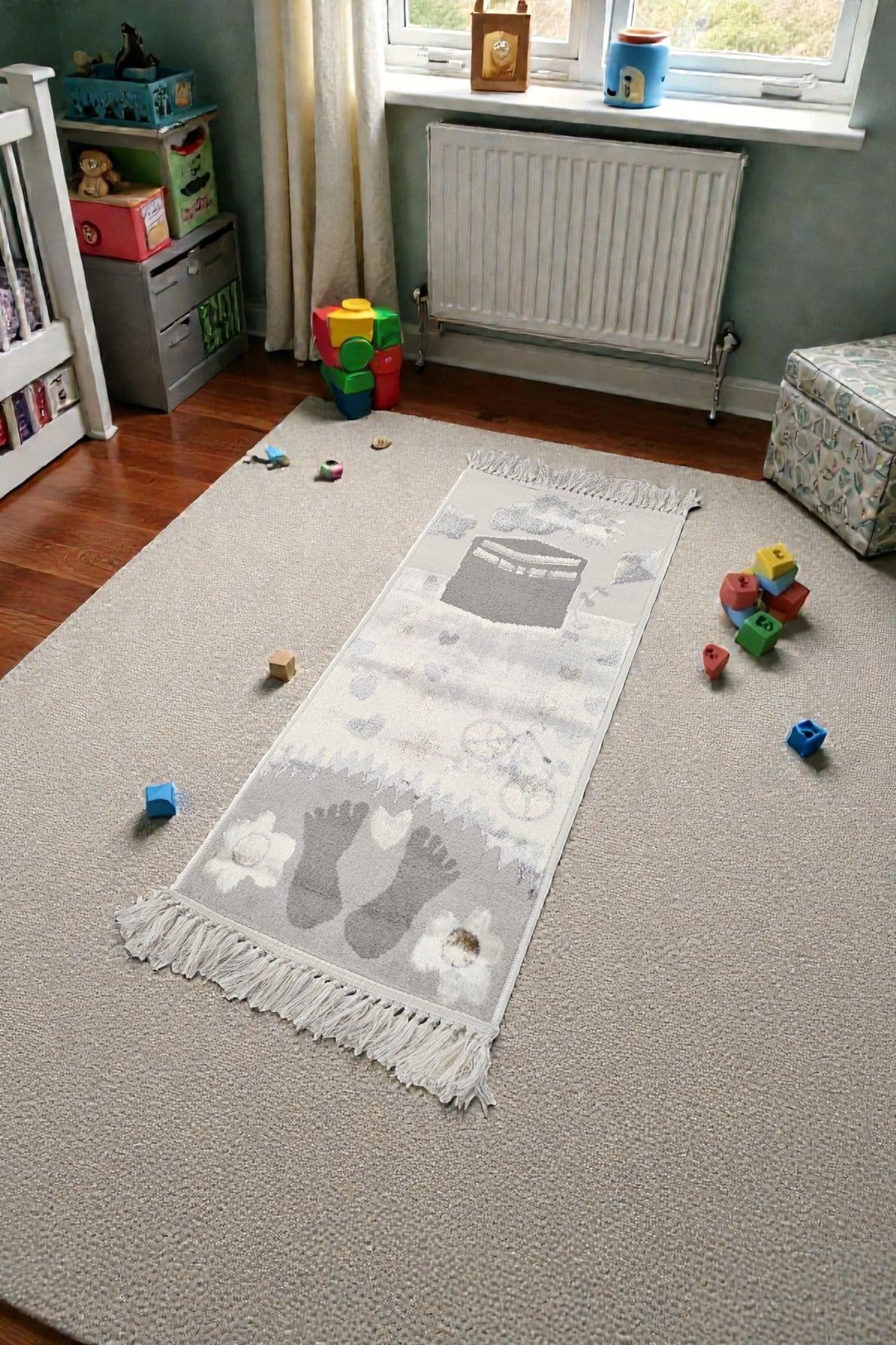 Alpina Home Özel Tasarım Kalp ve Bisiklet Figürlü Kabartma Dokulu çocuk Seccadesi 40X90 Cocuk Odası