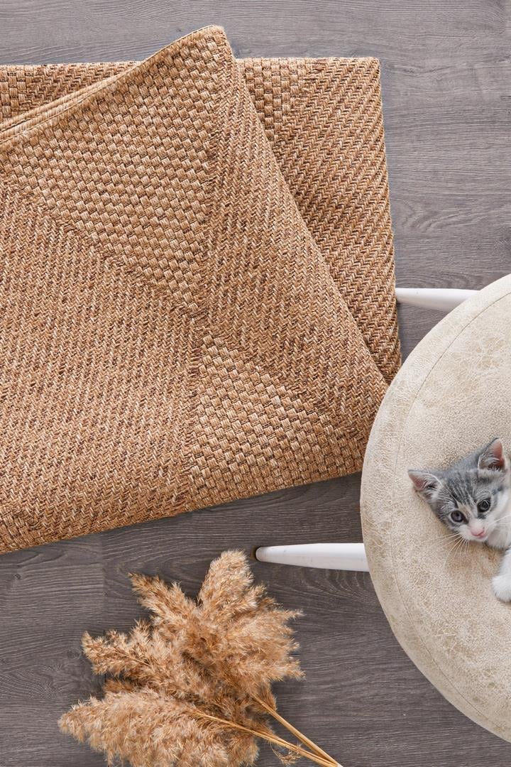 Alpina Home Stella Jut Hasır Model Tek Renk Dokuma Yıkanabilir Katlanabilir Toz Vermez Kilim
